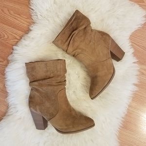 Tan faux suede leather boots